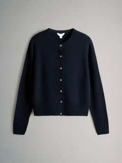 The Set Navy/Cream Stripe 2 Pack Gold Button Knitted Cardigans With Wool