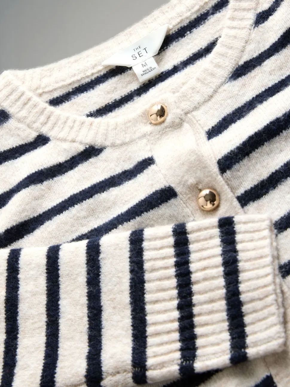 The Set Navy/Cream Stripe 2 Pack Gold Button Knitted Cardigans With Wool
