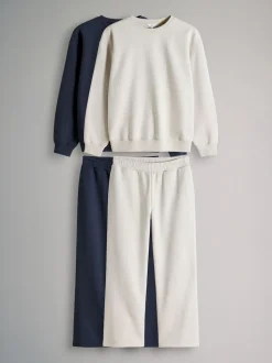 The Set Navy/Oatmeal 4 Pack Crew Neck Sweat and Wide Leg Joggers