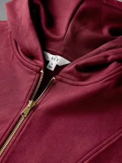 The Set Oversized Modal Zip Through Sweatshirt & Joggers Set Burgundy Red
