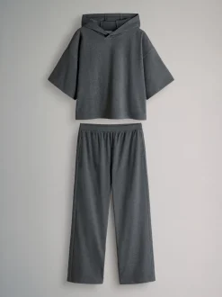 The Set Soft Touch Ribbed Sweat Hoodie And Joggers Set Grey