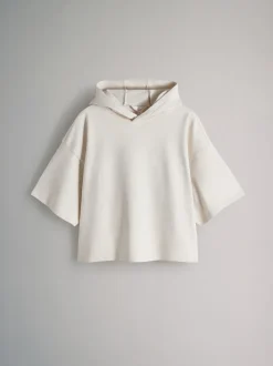The Set Soft Touch Ribbed Sweat Hoodie And Shorts Set Cream
