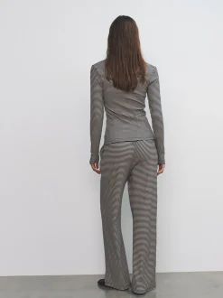 The Set Stripe 2 Pack Button Through Long Sleeve Top and Drawstring Trousers Co-Ord Set