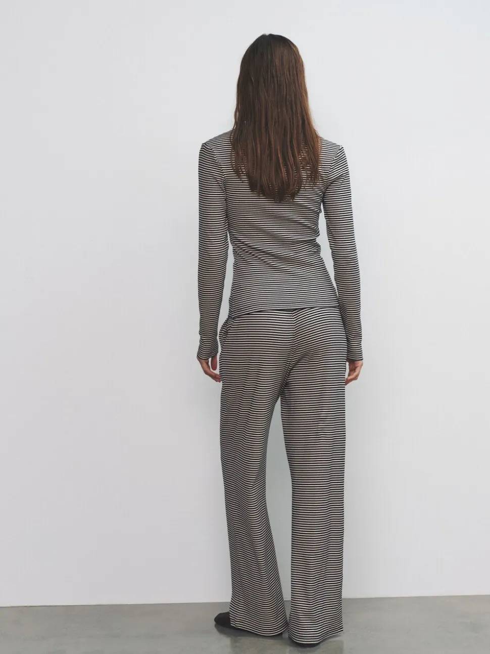 The Set Stripe 2 Pack Button Through Long Sleeve Top and Drawstring Trousers Co-Ord Set