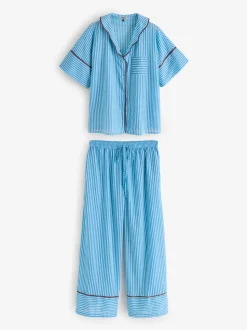 Their Nibs Blue Skinny Stripe Cotton Voile Oversized Long Pyjamas Set