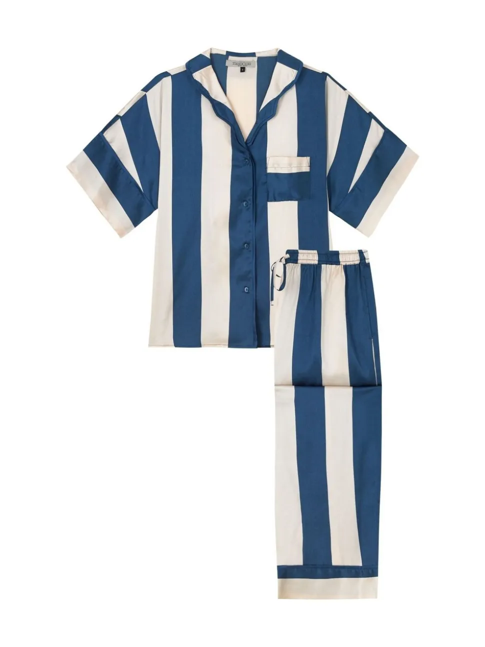 Their Nibs Navy Blue Stripe Satin Oversized Long Pyjamas Set