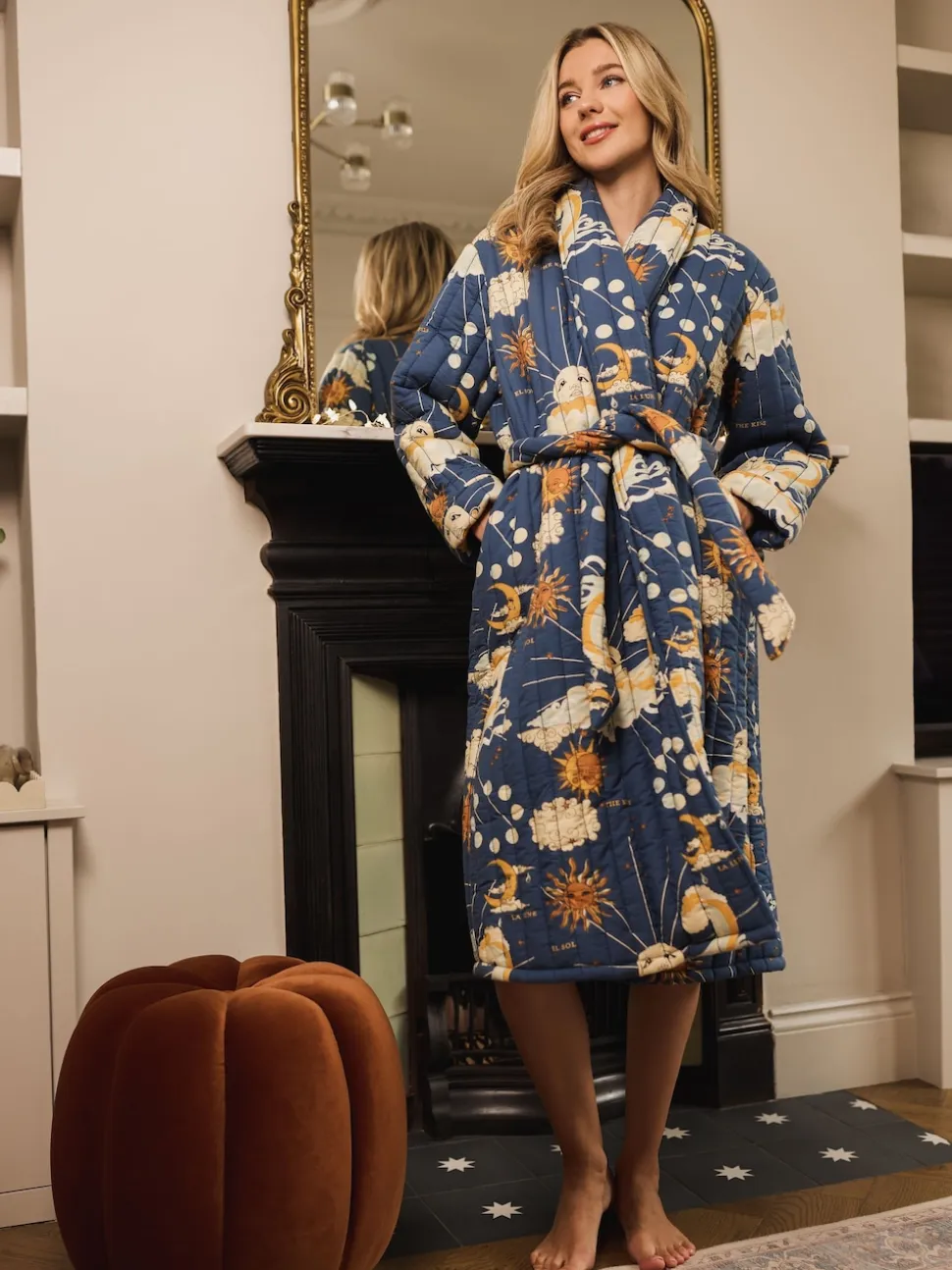 Their Nibs Navy Cream La Luna Cotton Quilted Robe