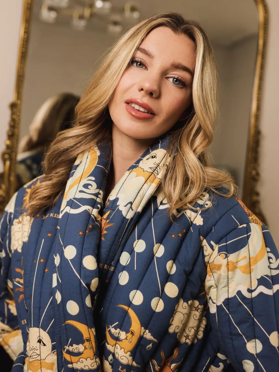 Their Nibs Navy Cream La Luna Cotton Quilted Robe