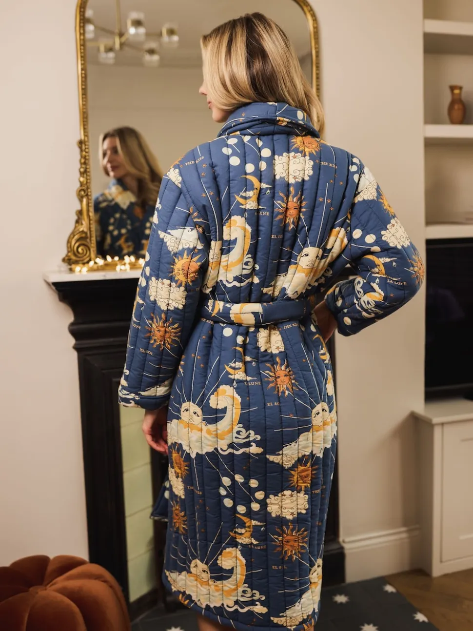 Their Nibs Navy Cream La Luna Cotton Quilted Robe