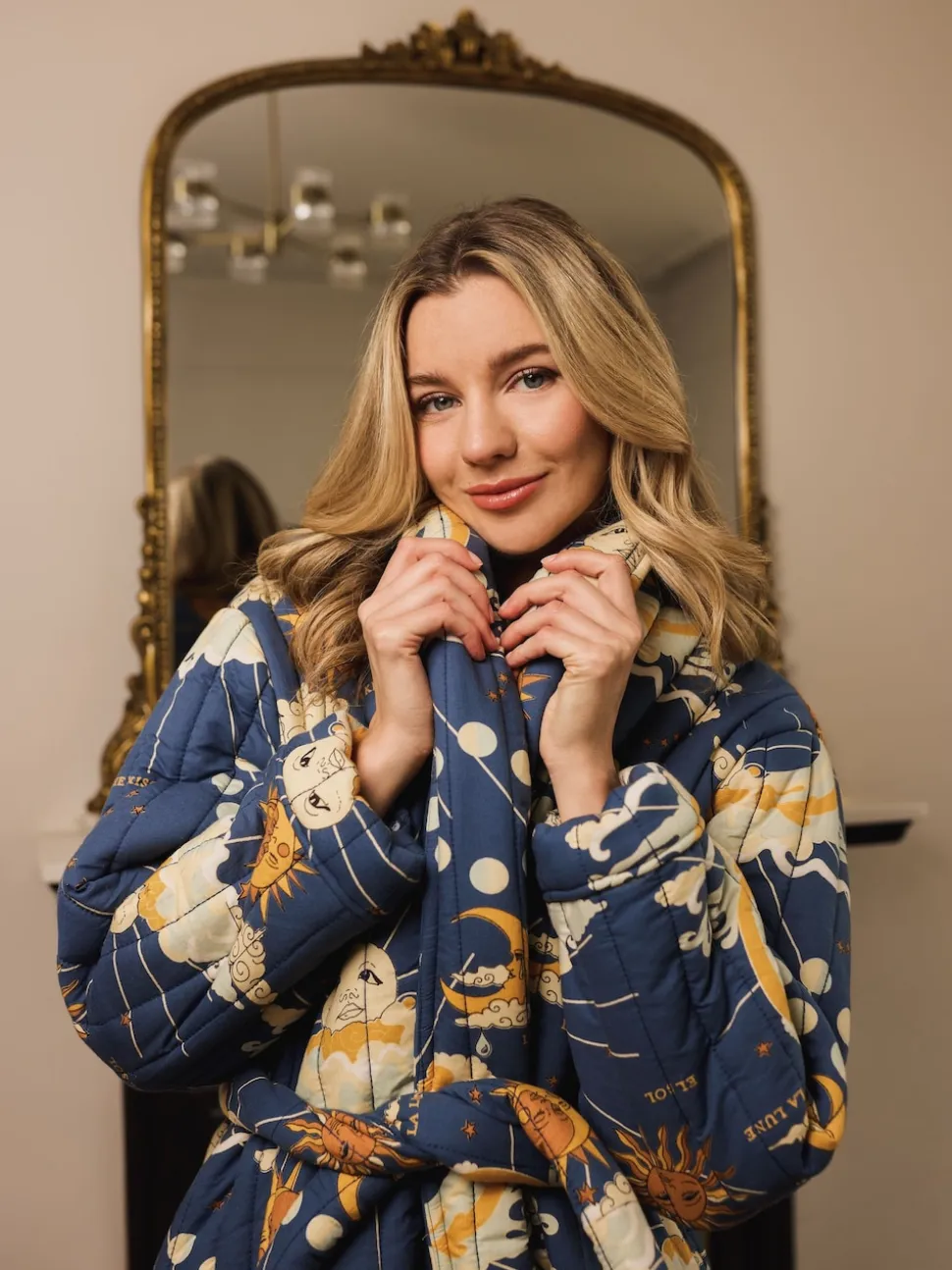 Their Nibs Navy Cream La Luna Cotton Quilted Robe