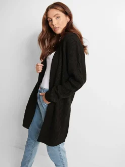 Threadbare Black Cable Knit Cardigan