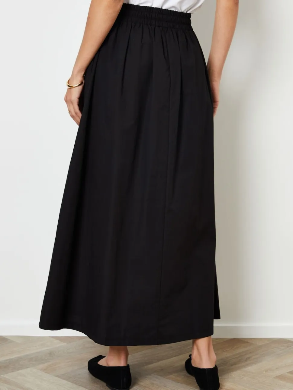Threadbare Black Cotton Poplin Tie Waist Skirt with Pockets