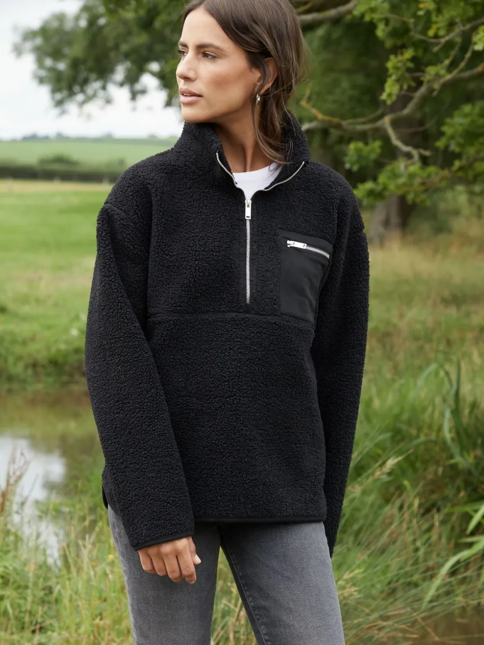 Threadbare Black Half Zip Borg Fleece