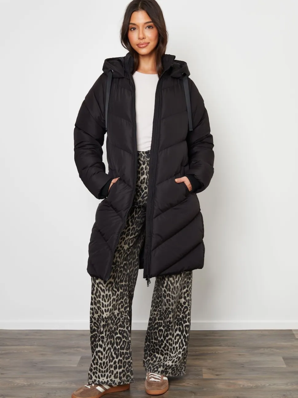 Threadbare Black Hooded Padded Mid Length Jacket