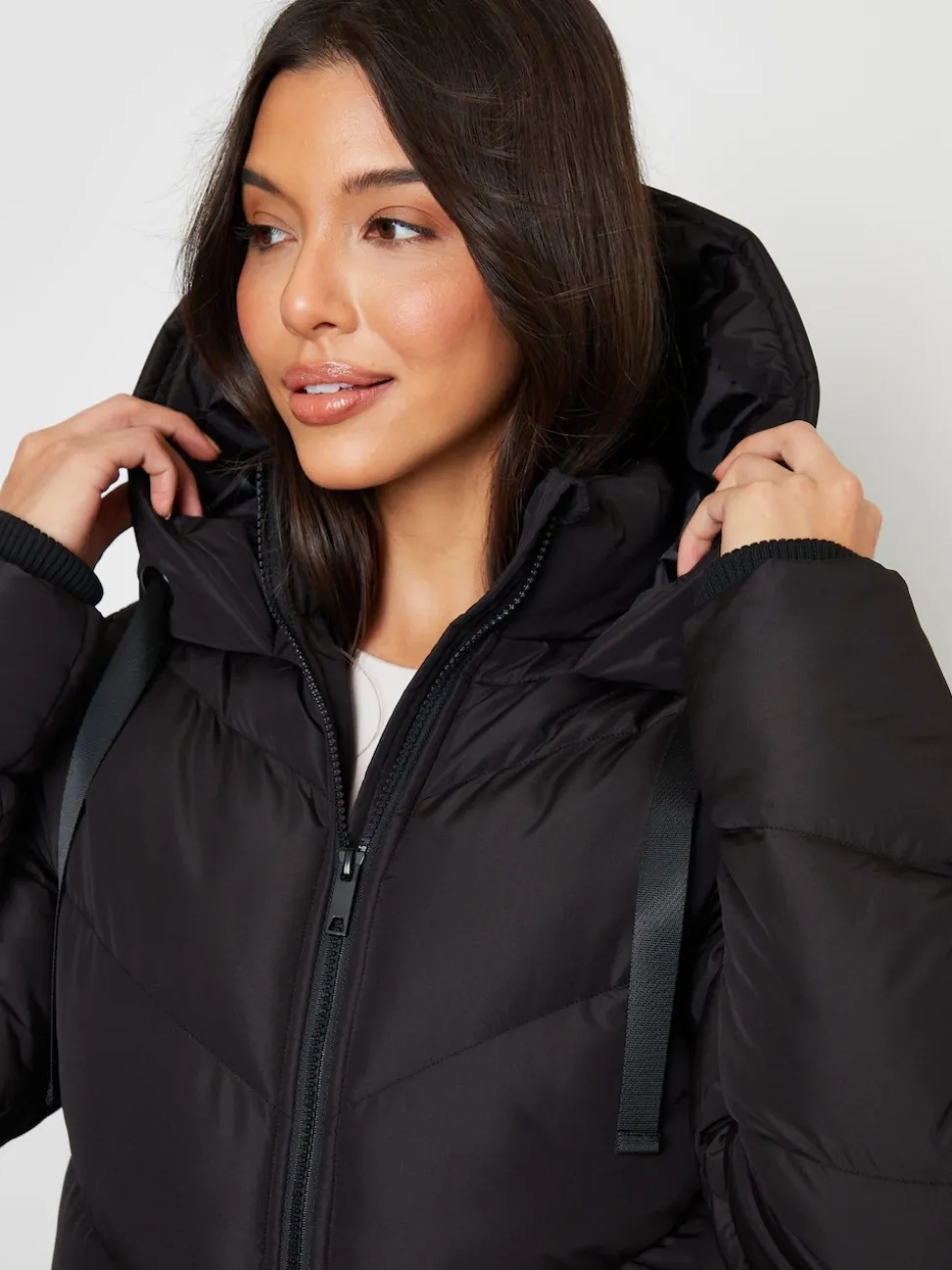 Threadbare Black Hooded Padded Mid Length Jacket