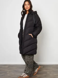Threadbare Black Hooded Padded Mid Length Jacket