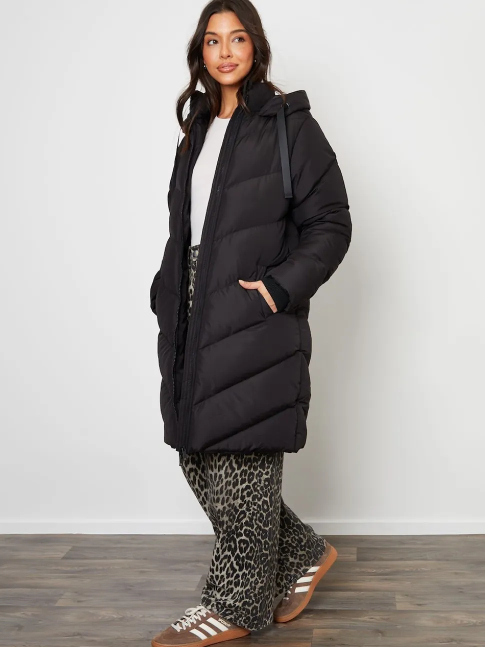 Threadbare Black Hooded Padded Mid Length Jacket