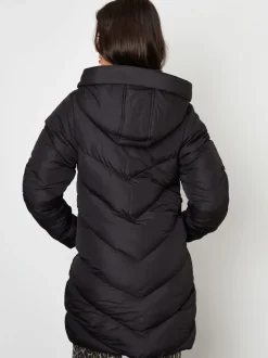 Threadbare Black Hooded Padded Mid Length Jacket