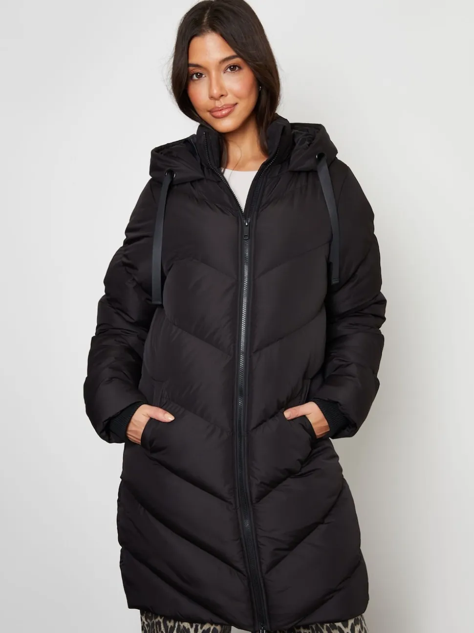 Threadbare Black Hooded Padded Mid Length Jacket