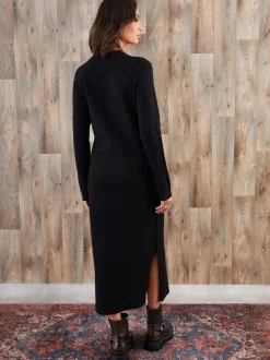 Threadbare Black Knitted Side Button Detail Maxi Dress