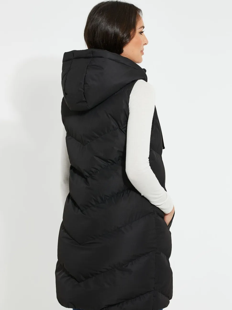 Threadbare Black Longline Padded Gilet