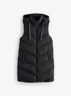 Threadbare Black Longline Padded Gilet