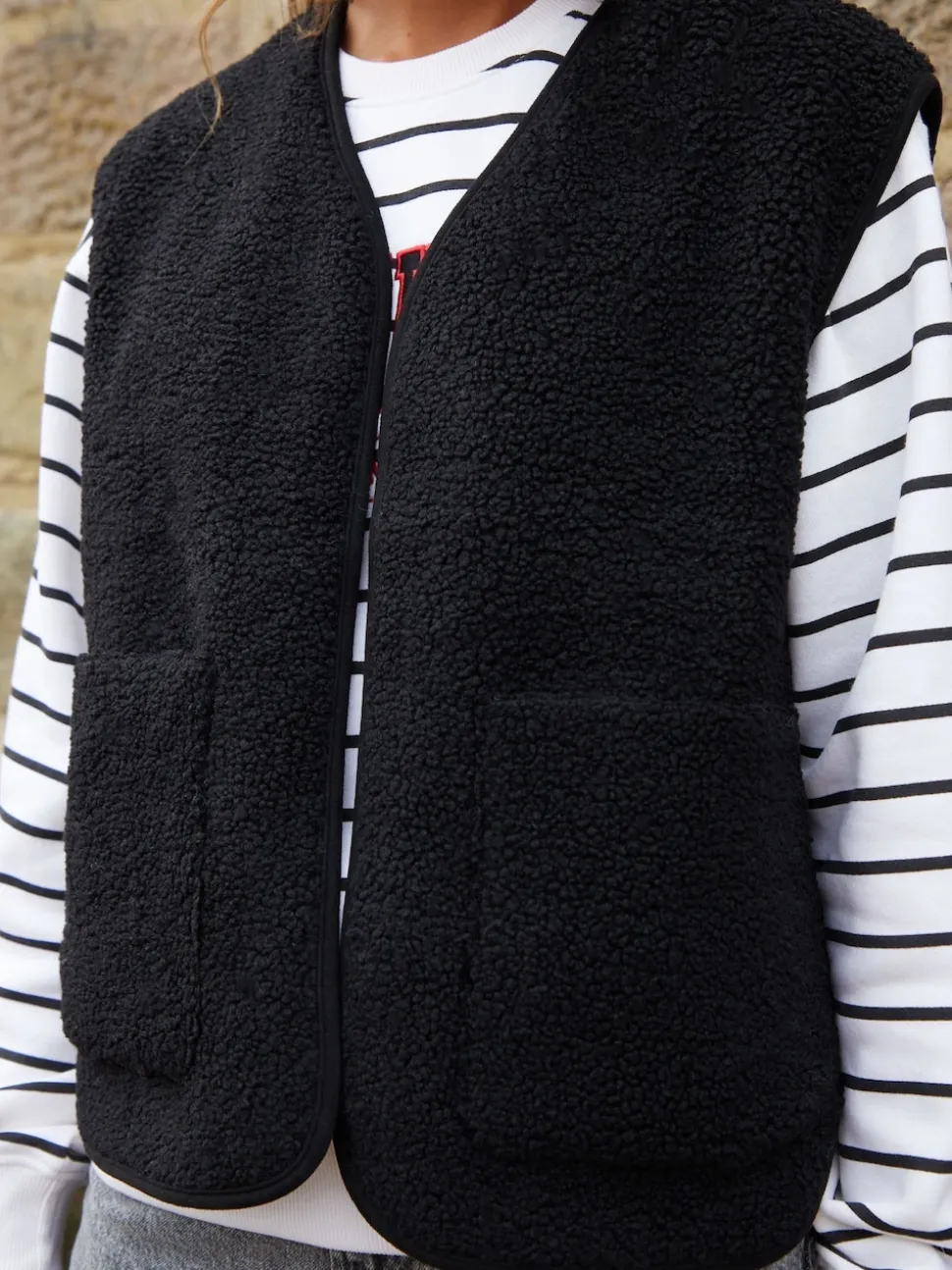 Threadbare Black Reversible Borg Gilet