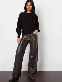 Threadbare Black Slash Neck Chunky Knit Jumper