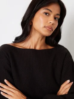Threadbare Black Slash Neck Chunky Knit Jumper