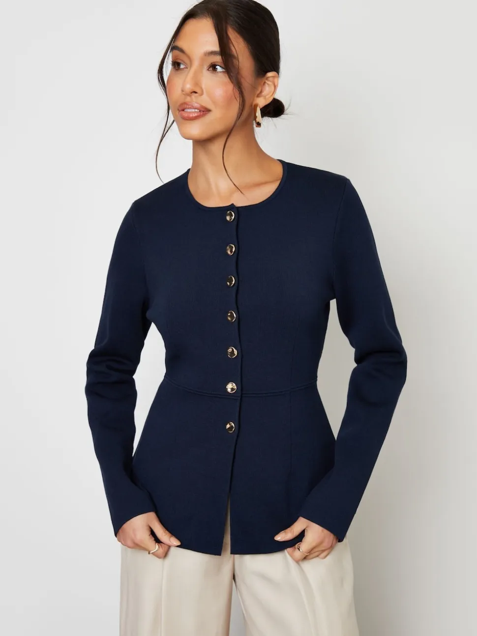 Threadbare Blue Cinched Knitted Button Up Cardigan