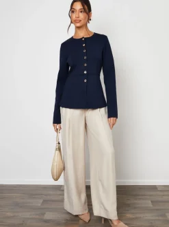 Threadbare Blue Cinched Knitted Button Up Cardigan