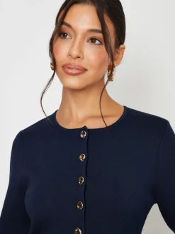Threadbare Blue Cinched Knitted Button Up Cardigan