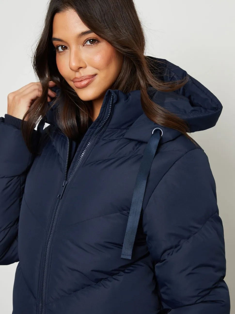 Threadbare Blue Hooded Padded Mid Length Jacket
