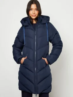 Threadbare Blue Hooded Padded Mid Length Jacket