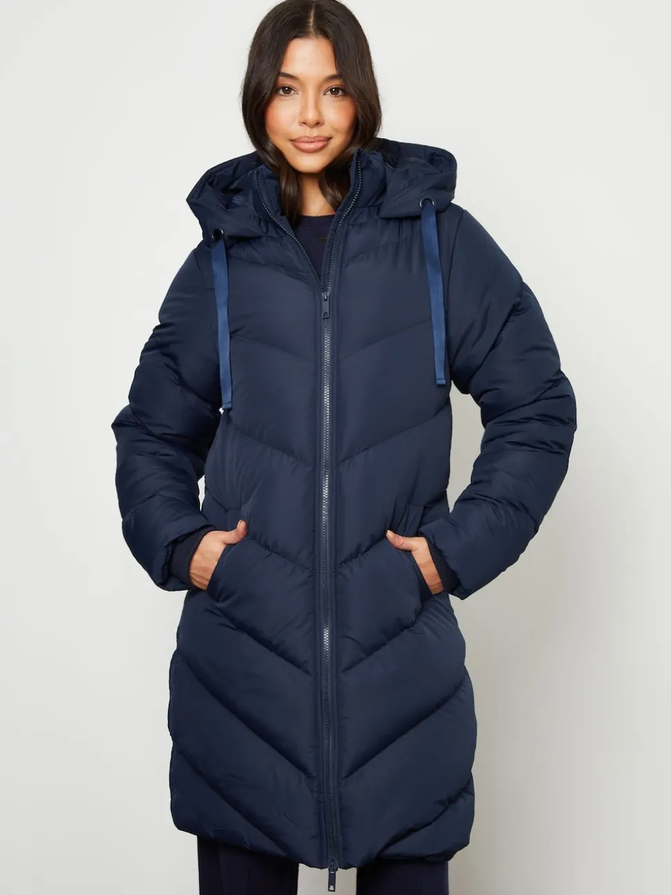 Threadbare Blue Hooded Padded Mid Length Jacket