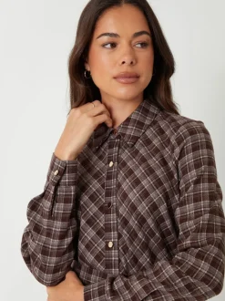 Threadbare Brown Check Belted Midi Shirt Dress