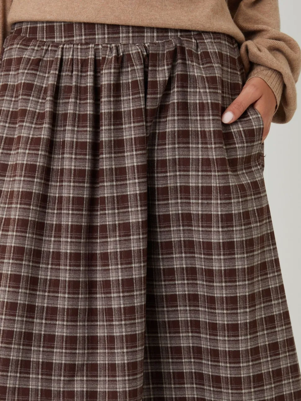 Threadbare Brown Check Pull On Midaxi Skirt