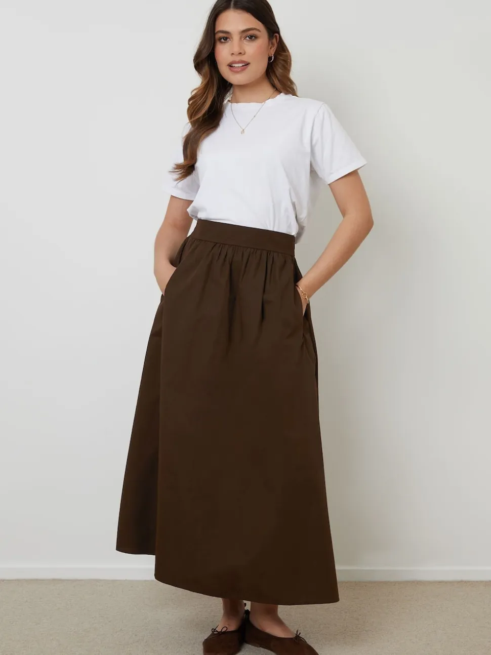 Threadbare Brown Midi Skirt with Pockets