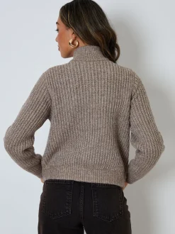 Threadbare Brown Zip Through Knitted Bomber Jacket