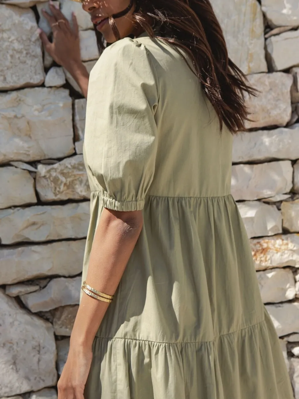 Threadbare Green 100% Cotton Short Sleeve Collared Broderie Maxi Shirt Dress