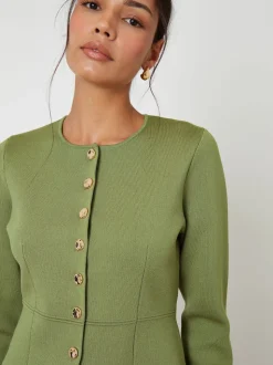 Threadbare Green Cinched Knitted Button Up Cardigan