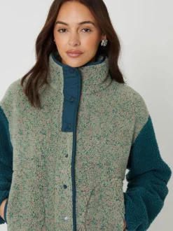 Threadbare Green Colourblock Snap Borg Fleece