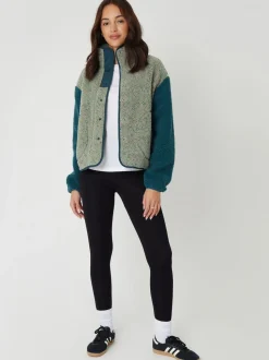 Threadbare Green Colourblock Snap Borg Fleece