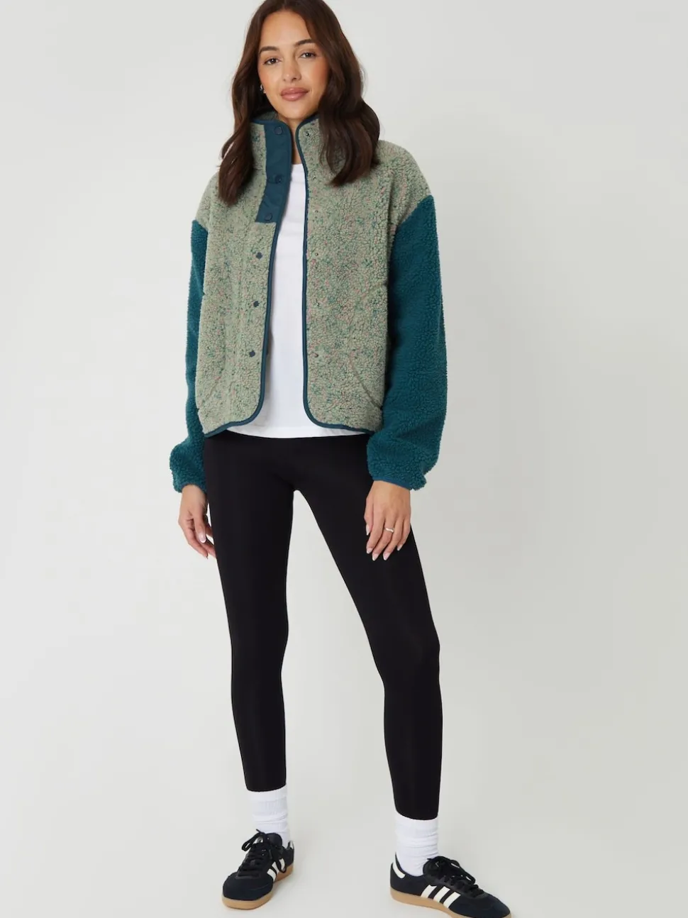 Threadbare Green Colourblock Snap Borg Fleece