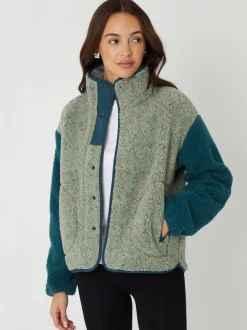 Threadbare Green Colourblock Snap Borg Fleece