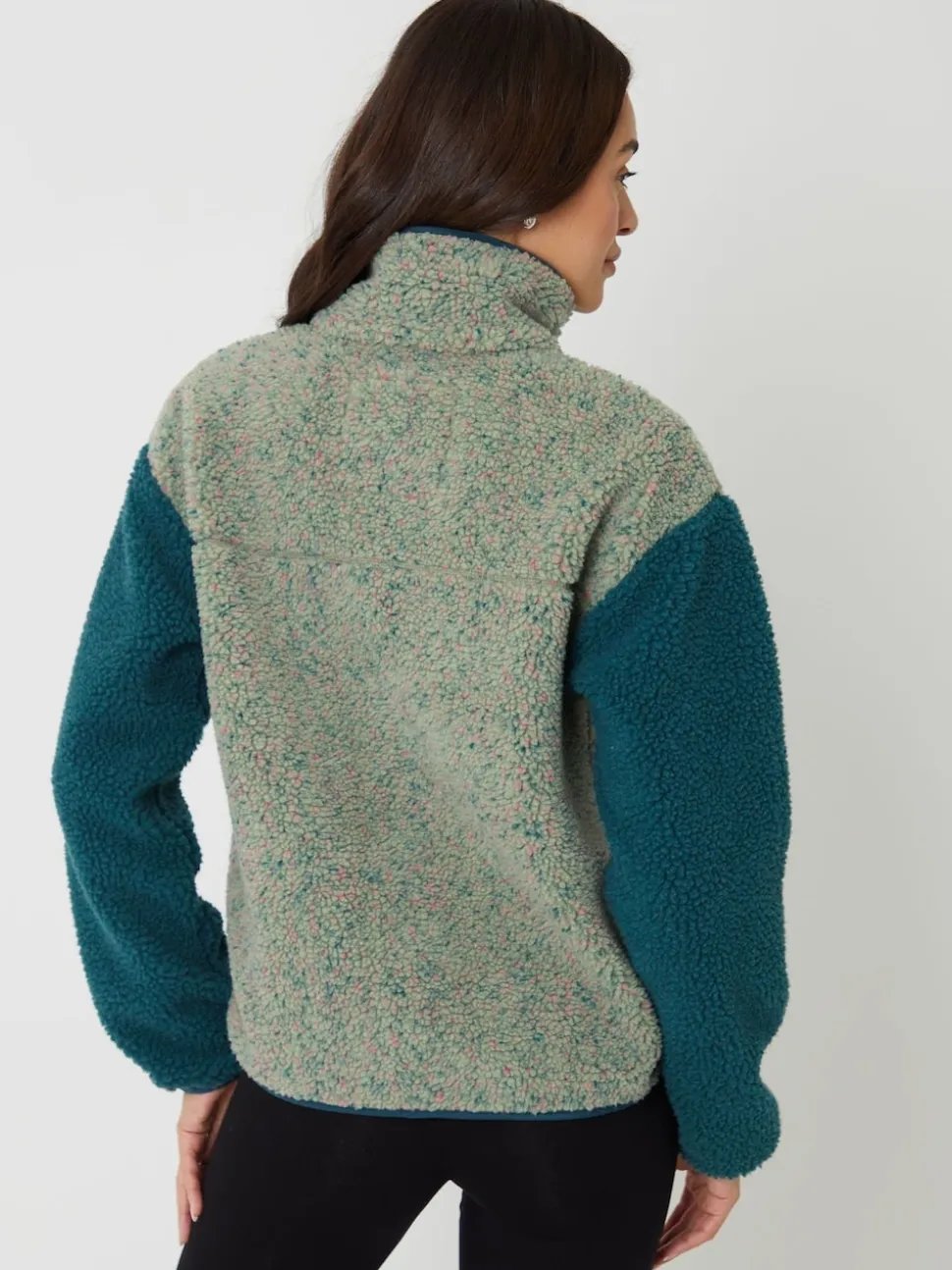 Threadbare Green Colourblock Snap Borg Fleece