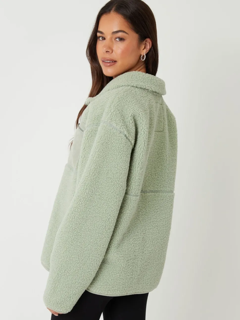 Threadbare Green Half Zip Borg Fleece