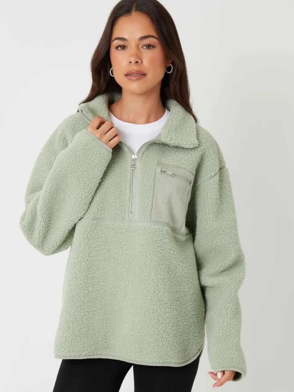 Threadbare Green Half Zip Borg Fleece