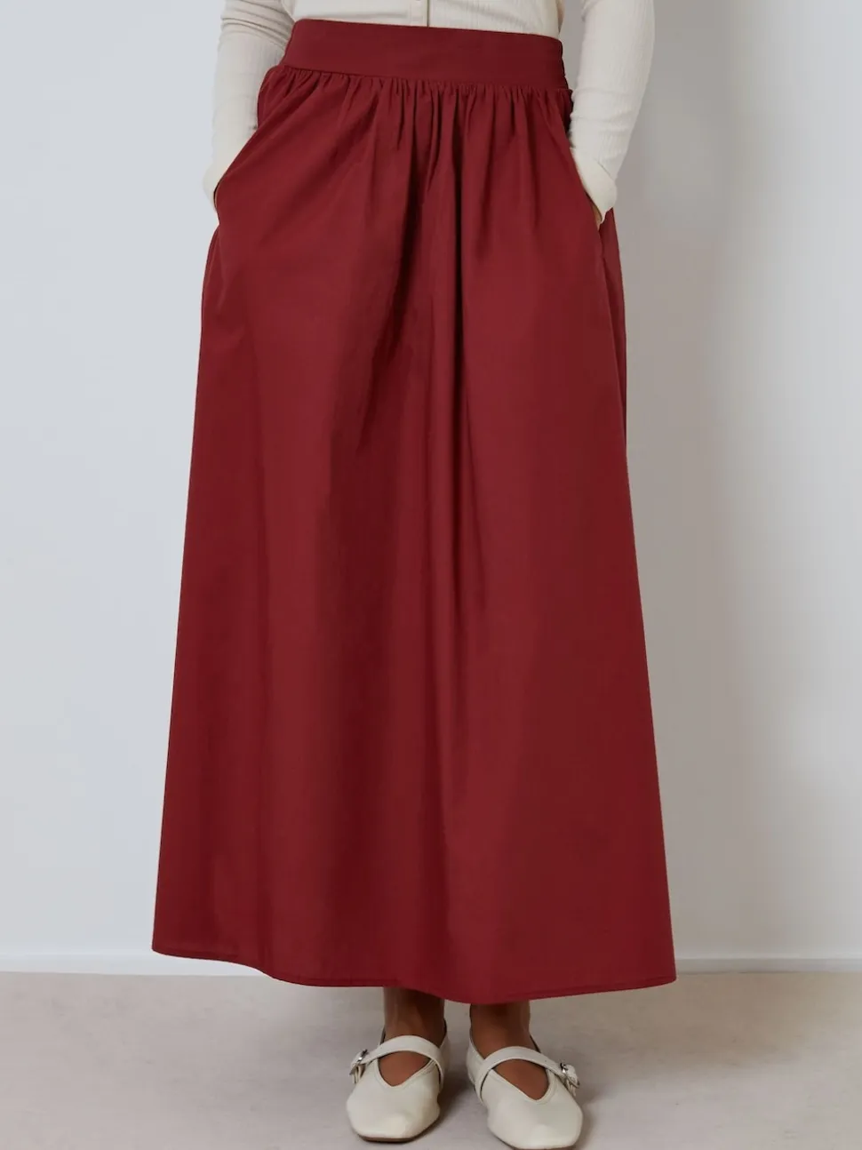 Threadbare Maroon Red Midi Skirt with Pockets