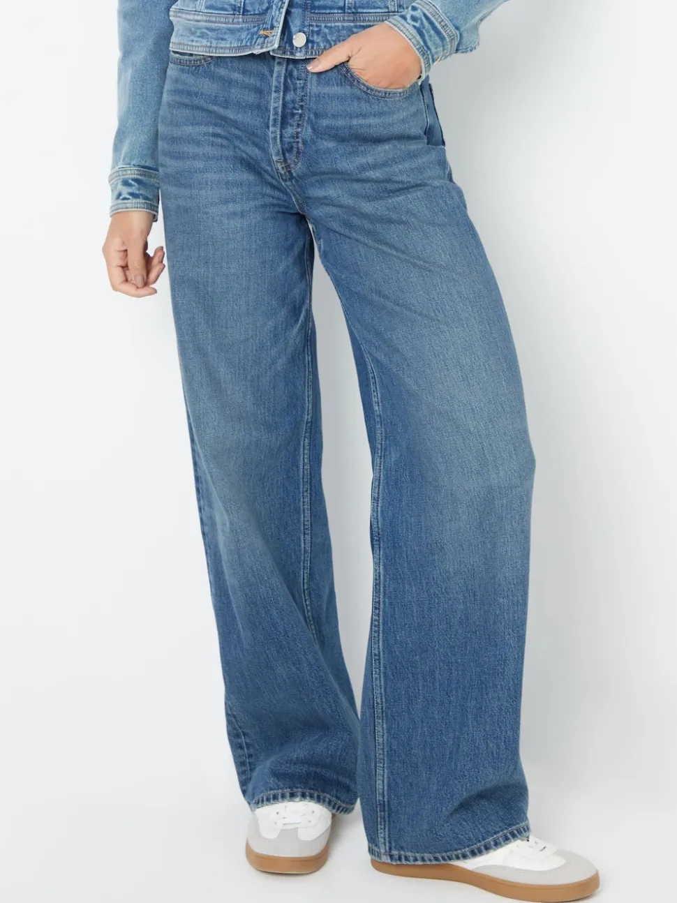 Threadbare Mid Blue Baggy Wide Leg Jeans